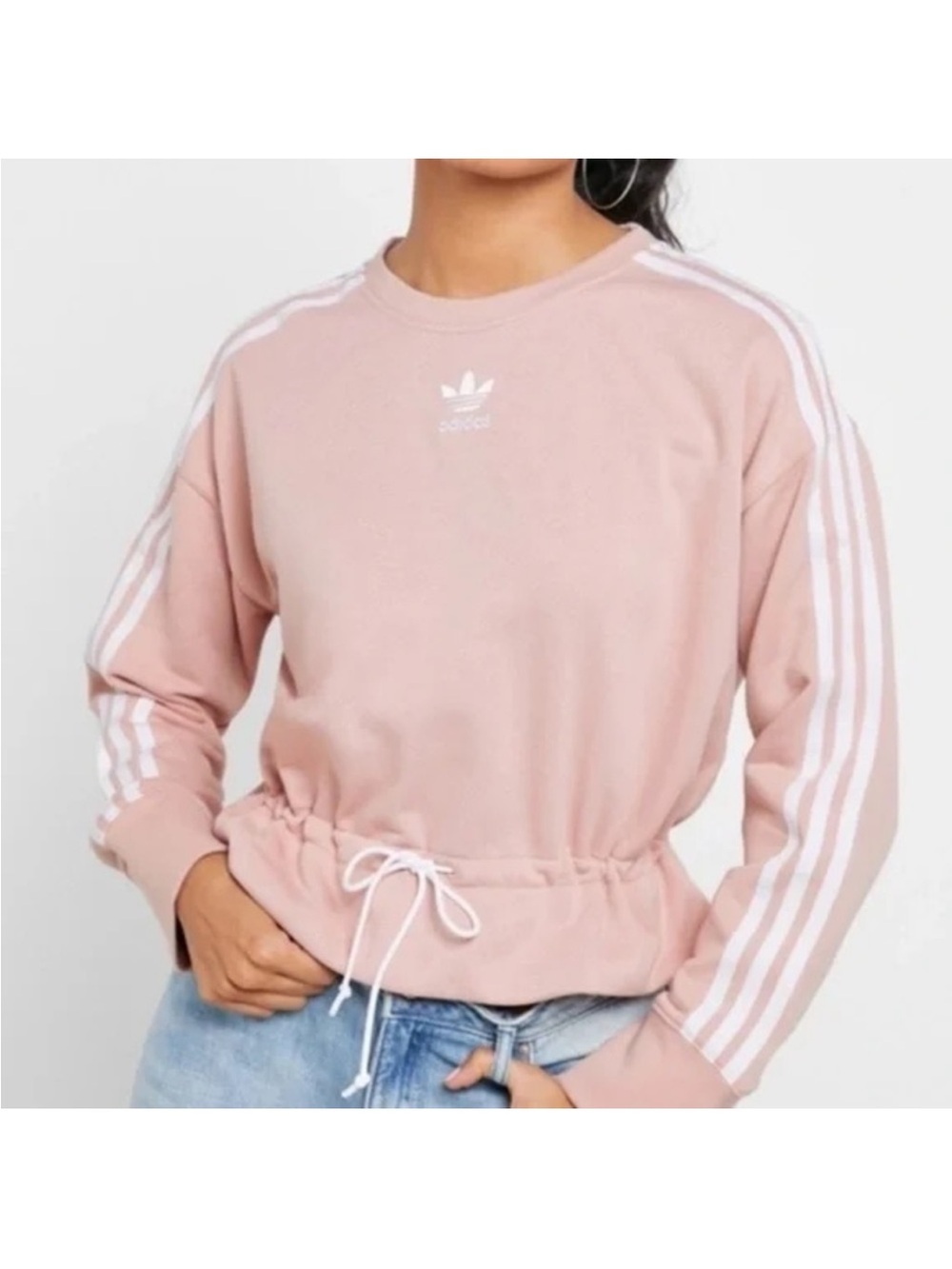 Adidas Originals Pink Cropped Sweatshirt Trefoil 3 Stripe Pullover XS Y2K Sport